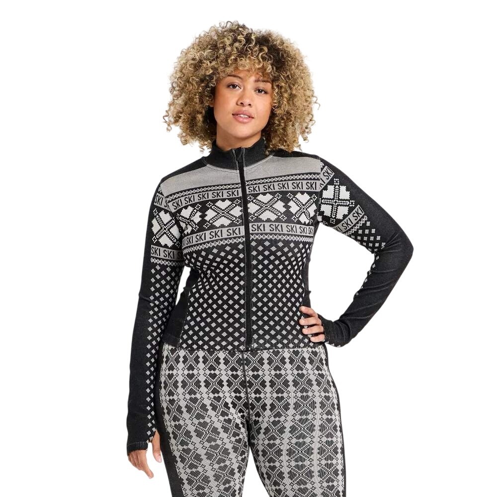 All in Motion Women's Black Fair Isle Ski Full-Zip Seamless Jacket Size XXL